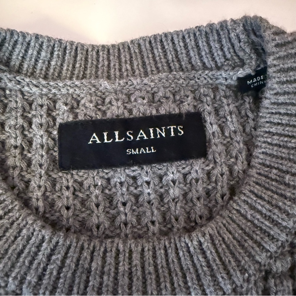 All Saints Men's Textured Gray Crewneck Sweater Small - Picture 6 of 7